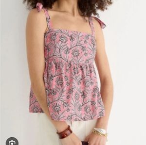 NWT J. Crew Cotton Tie-Shoulder Tank Top Ratti Coral Vines Size 16 Smocked Back